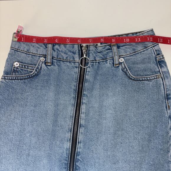 Topshop Moto Skirt Denim Sz 4 Jean Flowy Romantic Sexy Festival Funky Zipper Y2K - Picture 9 of 10
